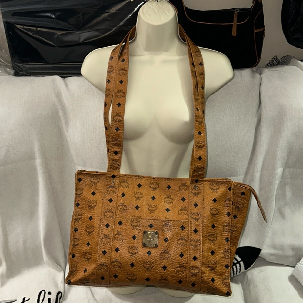 MCM shoulder bag / tote long dual straps brown/black PVC